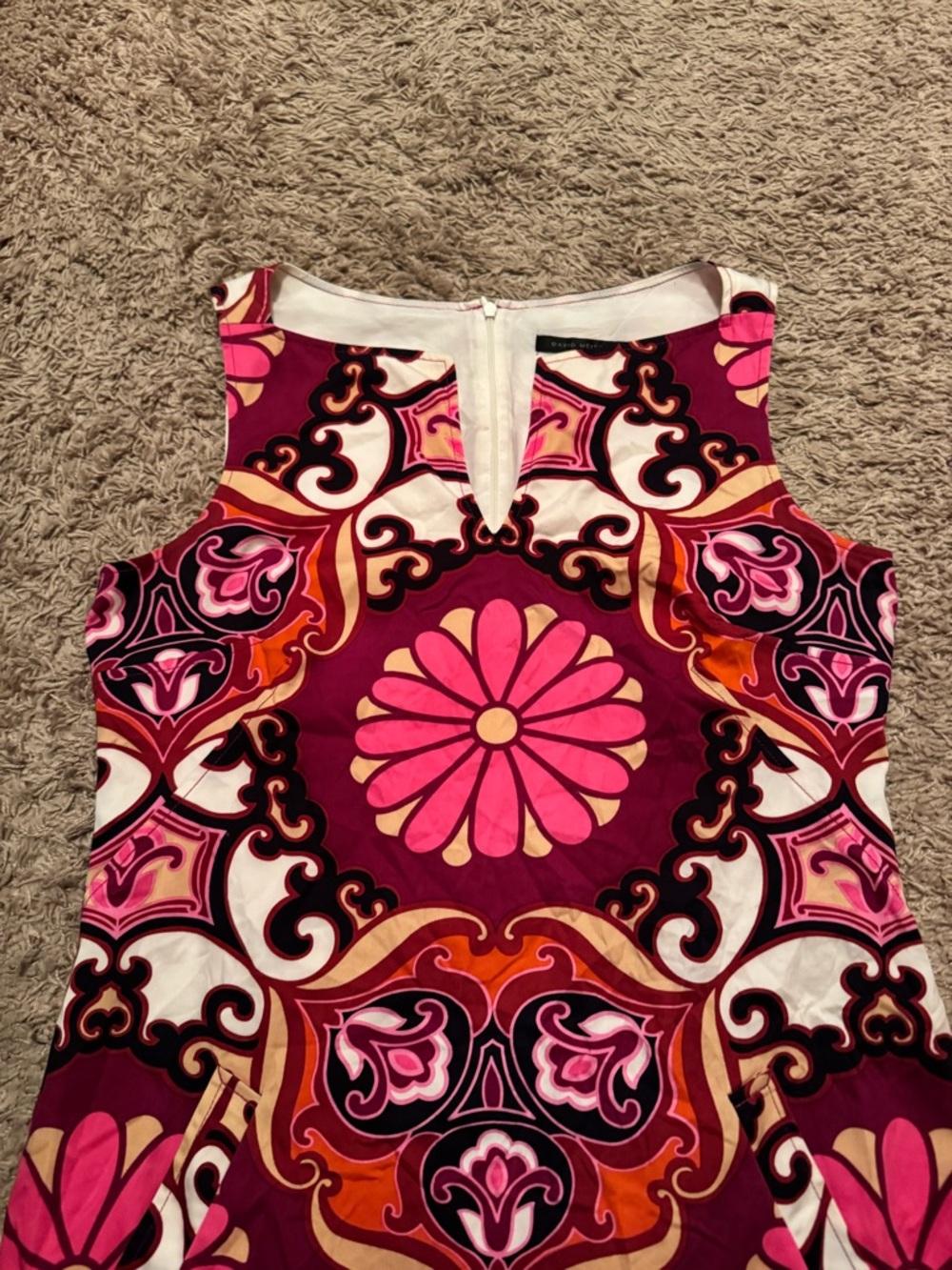 David Meister Sz 10 Pink Black Floral Retro Print Cotton Dress w/ lining - Picture 3 of 8